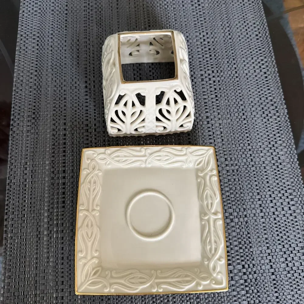 Lenox Illuminations Pierced Tealight Gold Rimmed Square Base Candle Holder